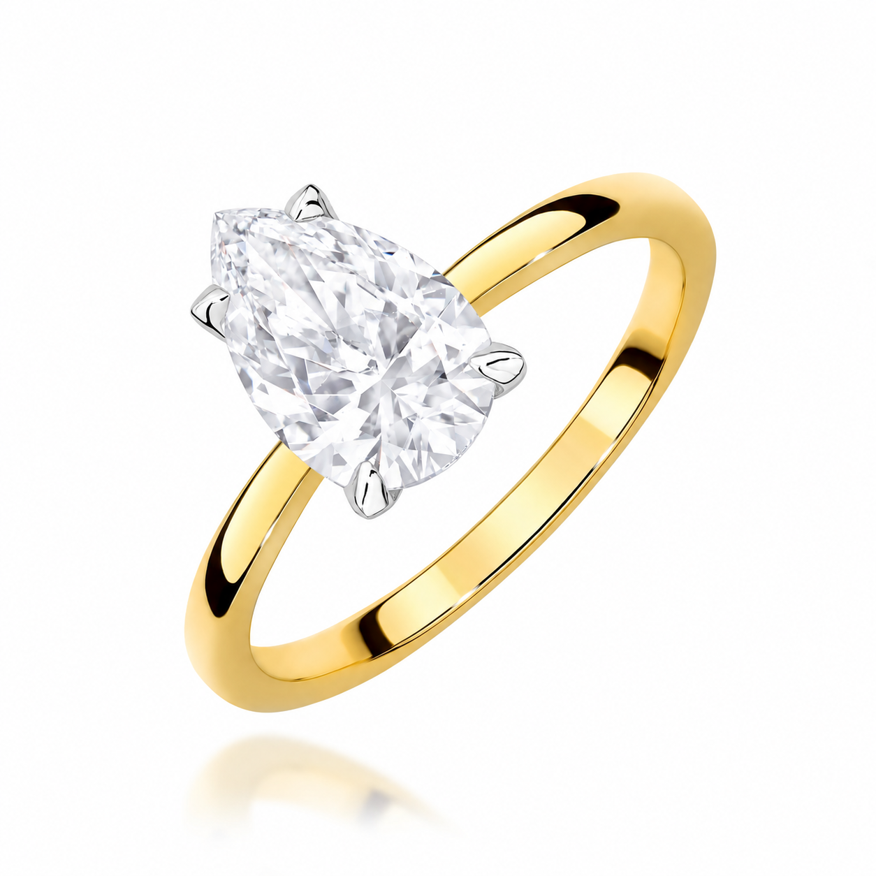 Solitärring – 585er Gelbgold – Labordiamant im Tropfenschliff