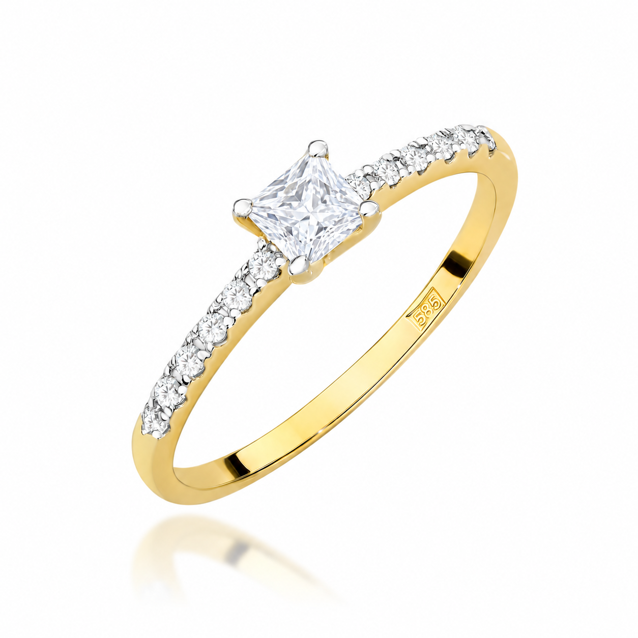 Diamantring – 585er Gelbgold – Princess-Schliff