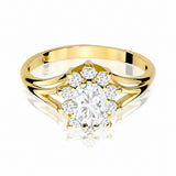Diamantring – 585er Gelbgold – Oval mit Diamantkranz