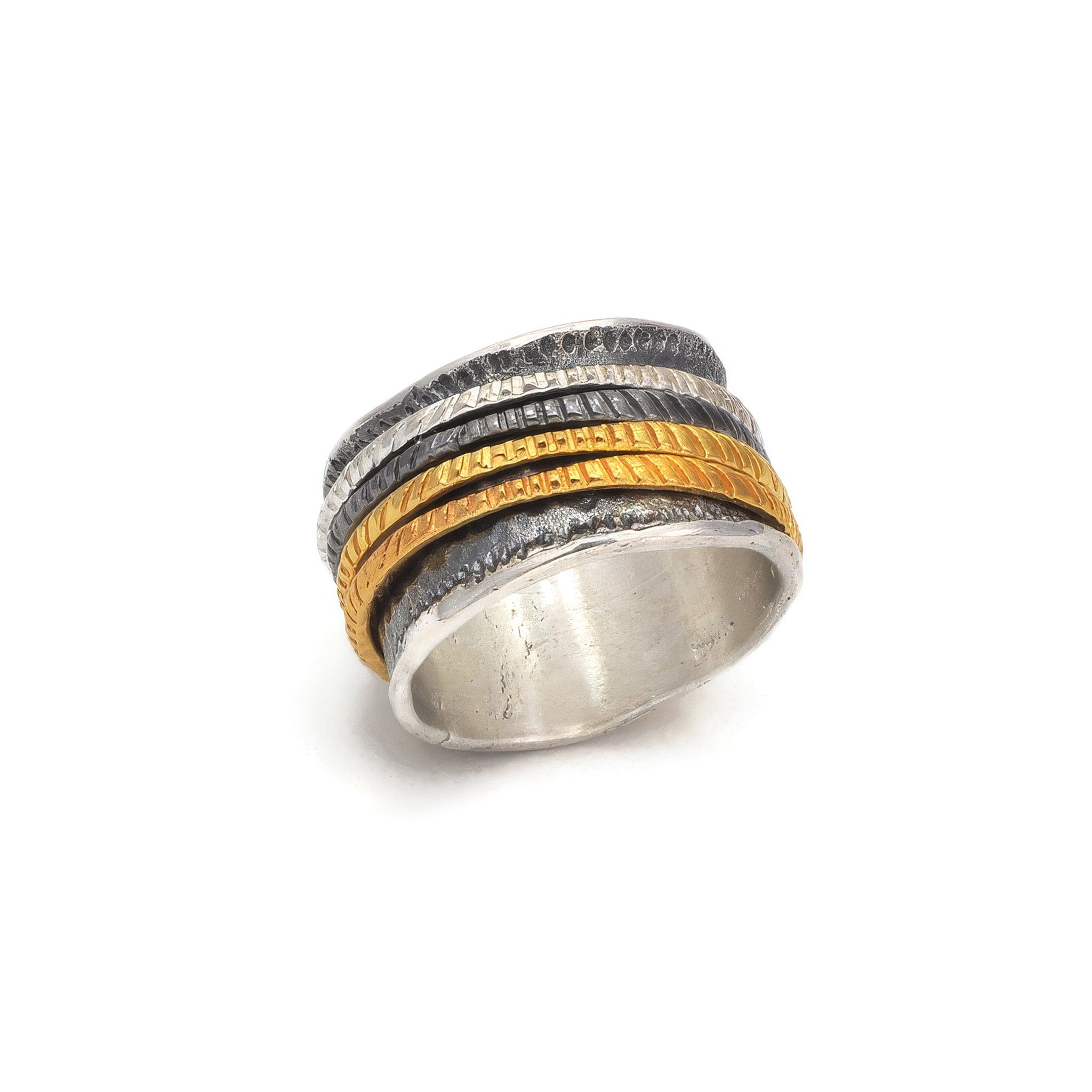 Ring – 925er Silber – oxidiert mit vergoldeten Details