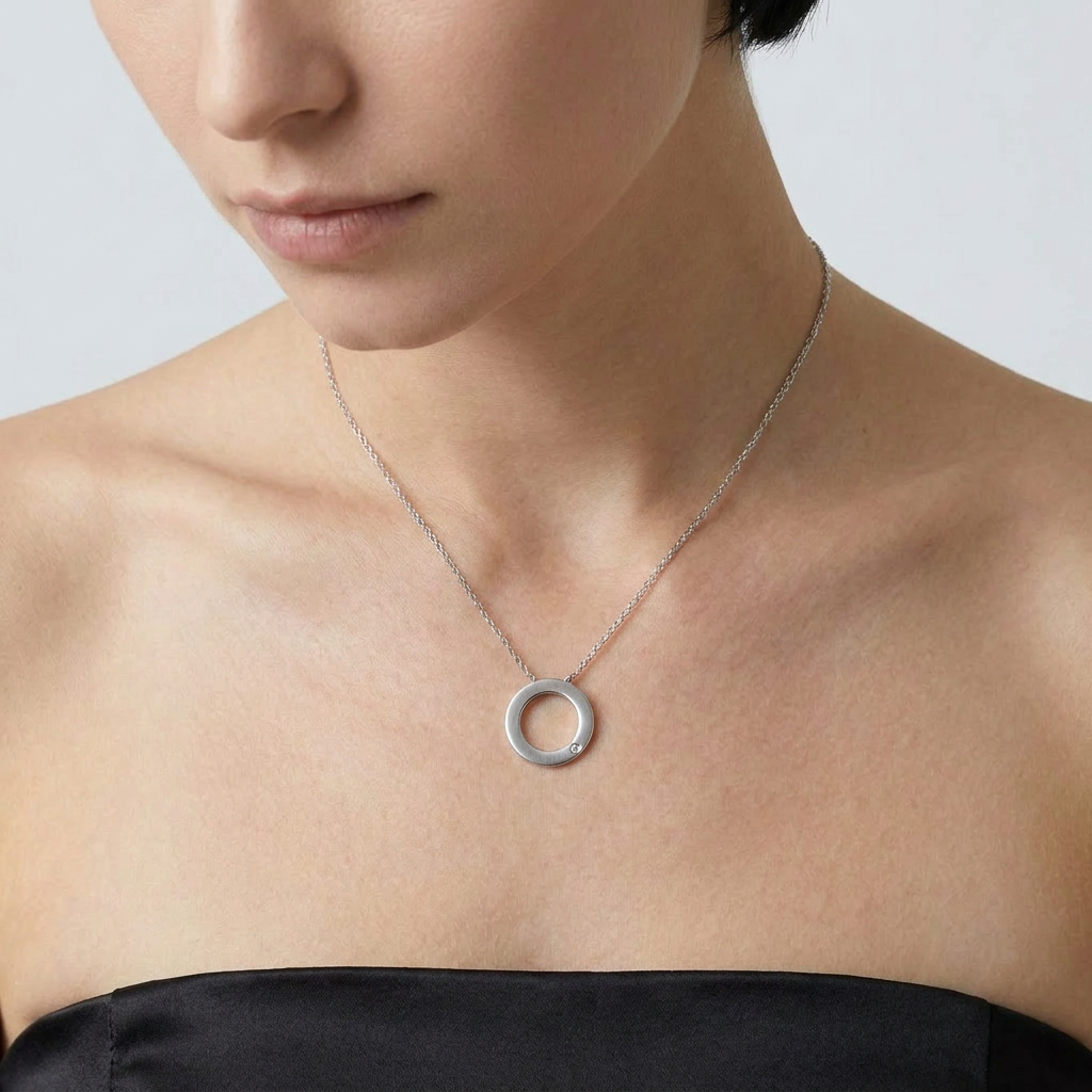 Anhänger- CIRCLE aus Silber 925 rhodiniert mit echtem Diamant von Flamesilver, Kreis-Design, silberner Glanz