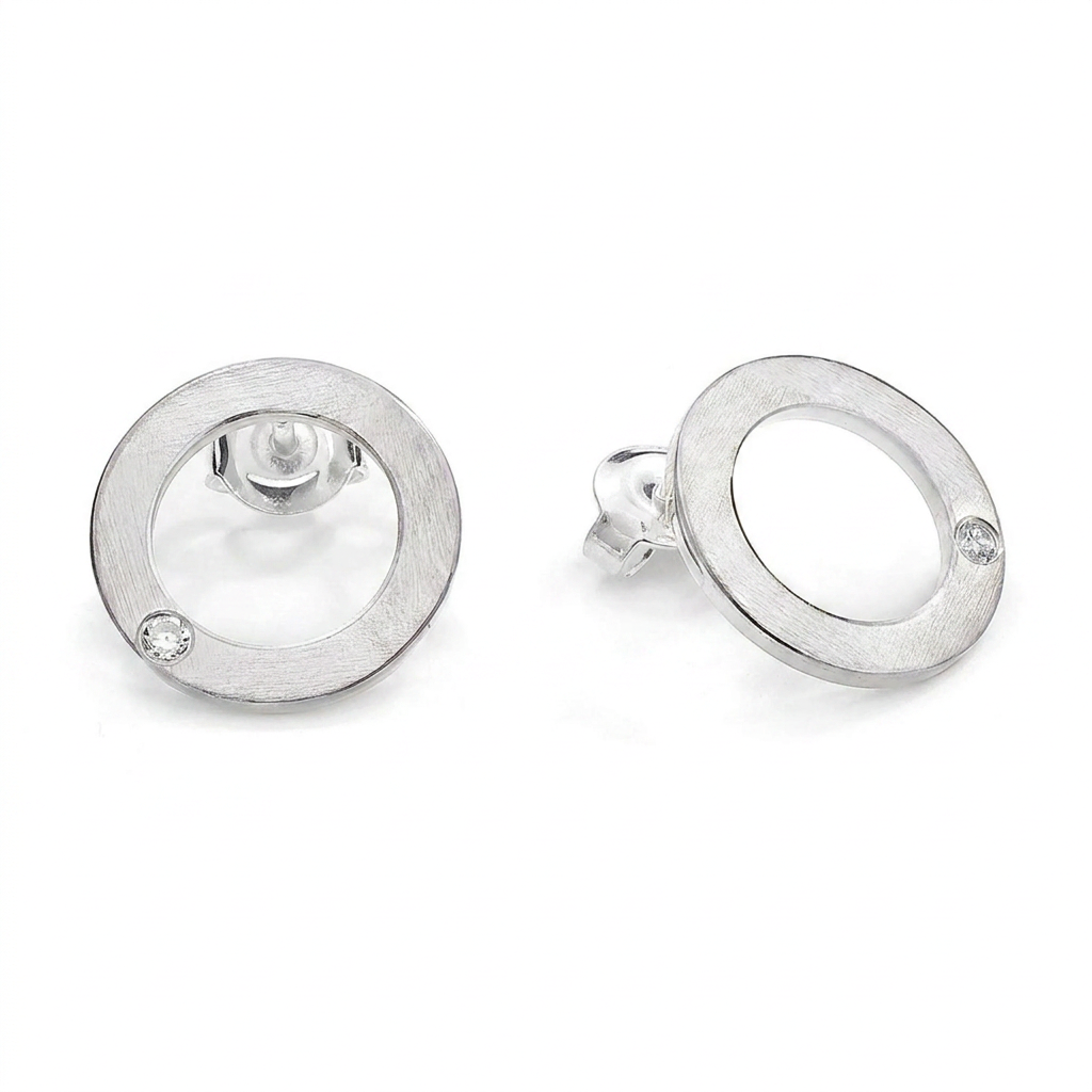 Ohrringe CIRCLE aus Silber 925 rhodiniert mit echtem Diamant von Flamesilver, Kreis-Design, handgefertigt