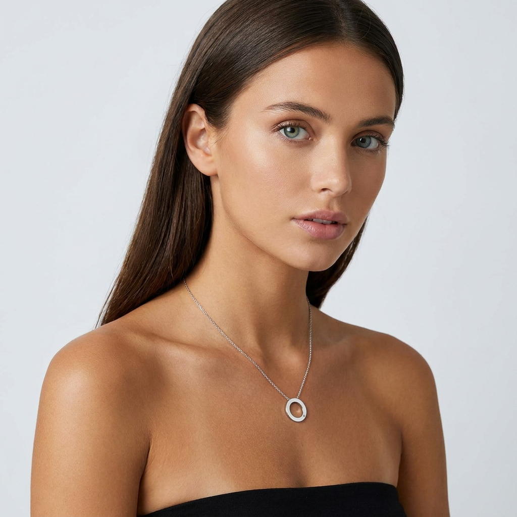 Anhänger Circle aus Silber 925 rhodiniert mit echtem Diamant, Flamesilver, kreisförmiges Design