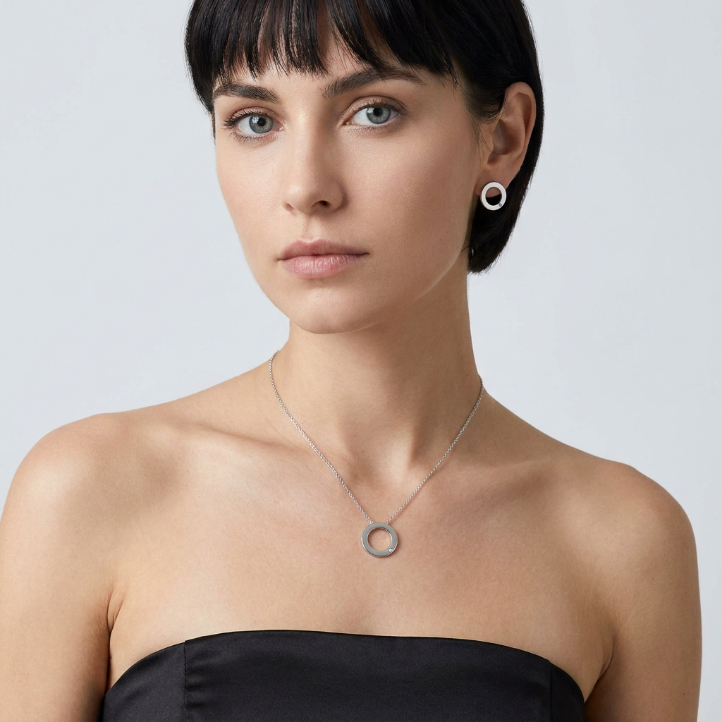 Anhänger CIRCLE aus Silber 925 rhodiniert mit echtem Diamant von Flamesilver, Kreis-Design