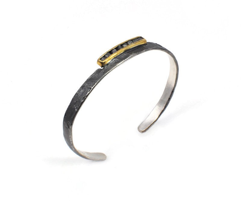 Oxidiertes, vergoldetes Silberarmband mit Diamanten