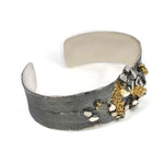 Oxidiertes, vergoldetes Silberarmband mit Diamanten und Blau Topas