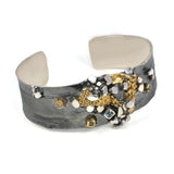 Oxidiertes, vergoldetes Silberarmband mit Diamanten und Blau Topas