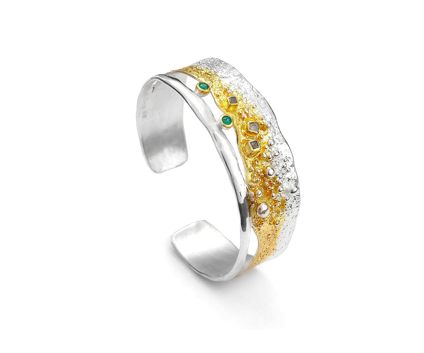 Vergoldetes Silberarmband mit Diamanten und Smaragden