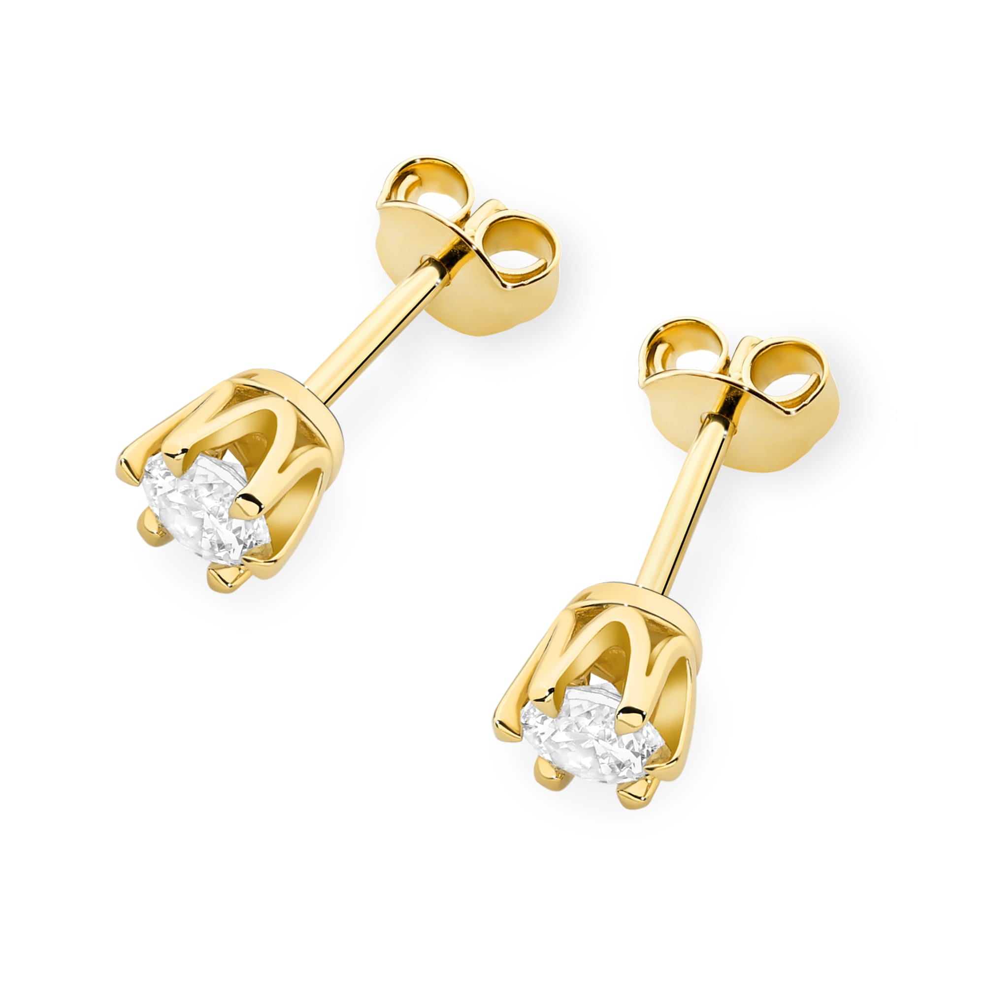 Ohrstecker K0220 aus 585er Gelbgold mit Labordiamanten – Rückansicht mit Steckverschlüssen