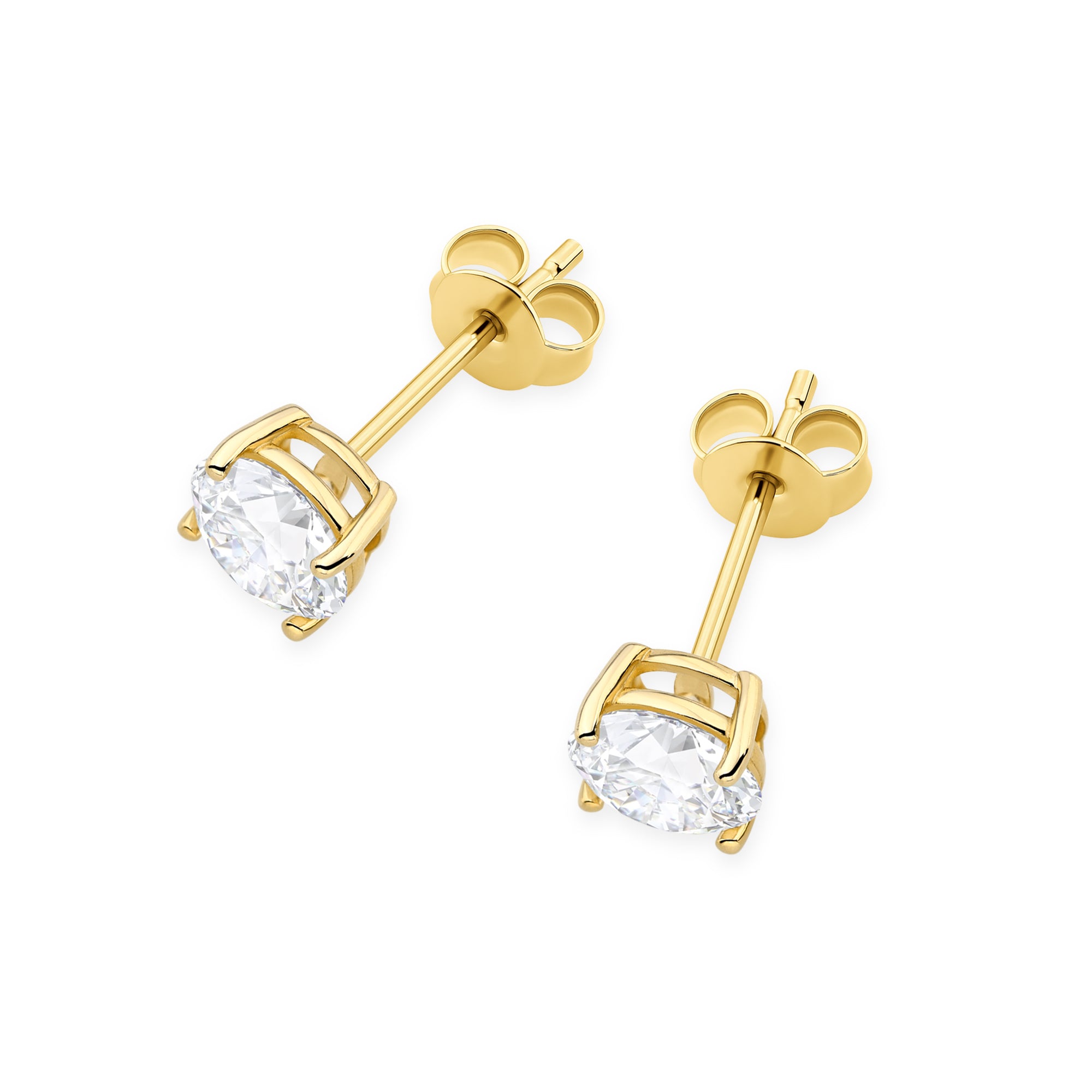 Ohrstecker K0583 aus 585er Gelbgold mit Labordiamanten 1,00 ct pro Ohrstecker – Rückansicht mit Steckverschlüssen