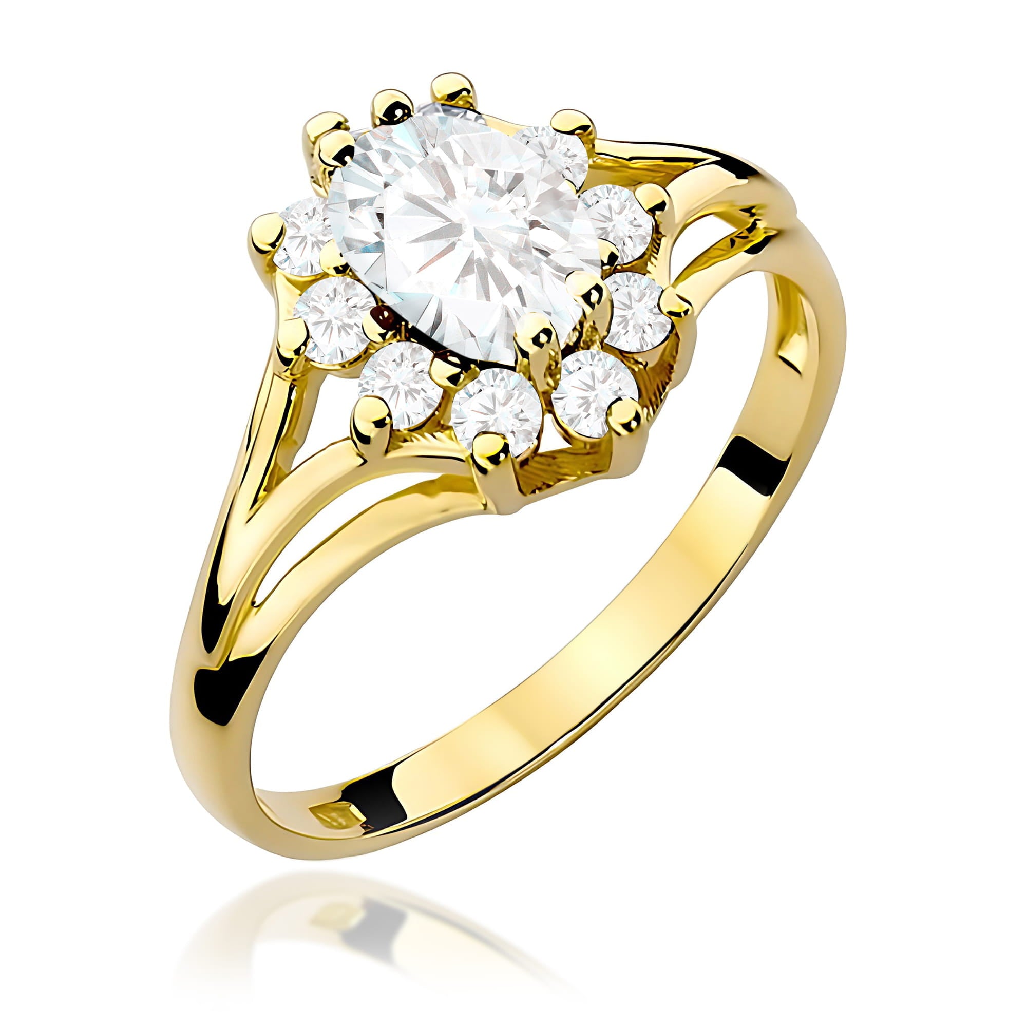 Ring W0037 aus 585er Gelbgold mit Labordiamant – Schrägansicht der Fassung