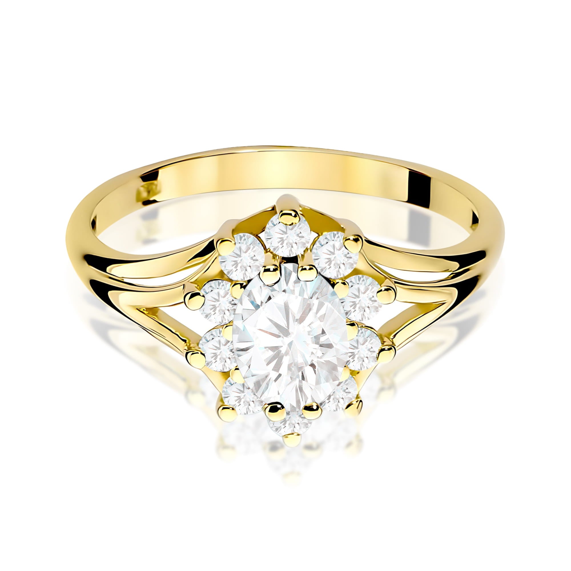 Ring W0037 aus 585er Gelbgold mit Labordiamant – Vorderansicht des Steins und der Ringschiene