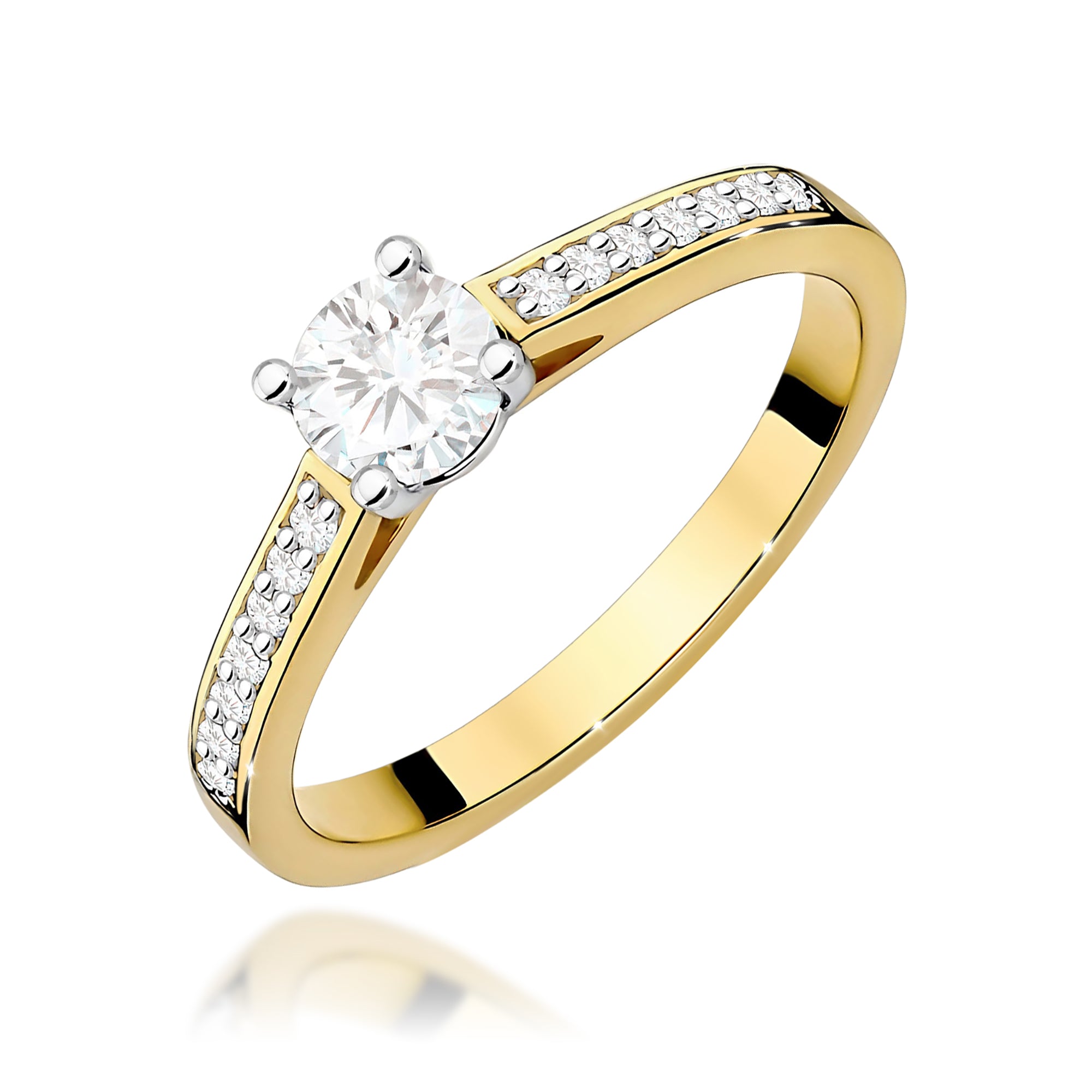 Ring W0052 aus 585er Gelbgold mit Labordiamant – Schrägansicht der Fassung