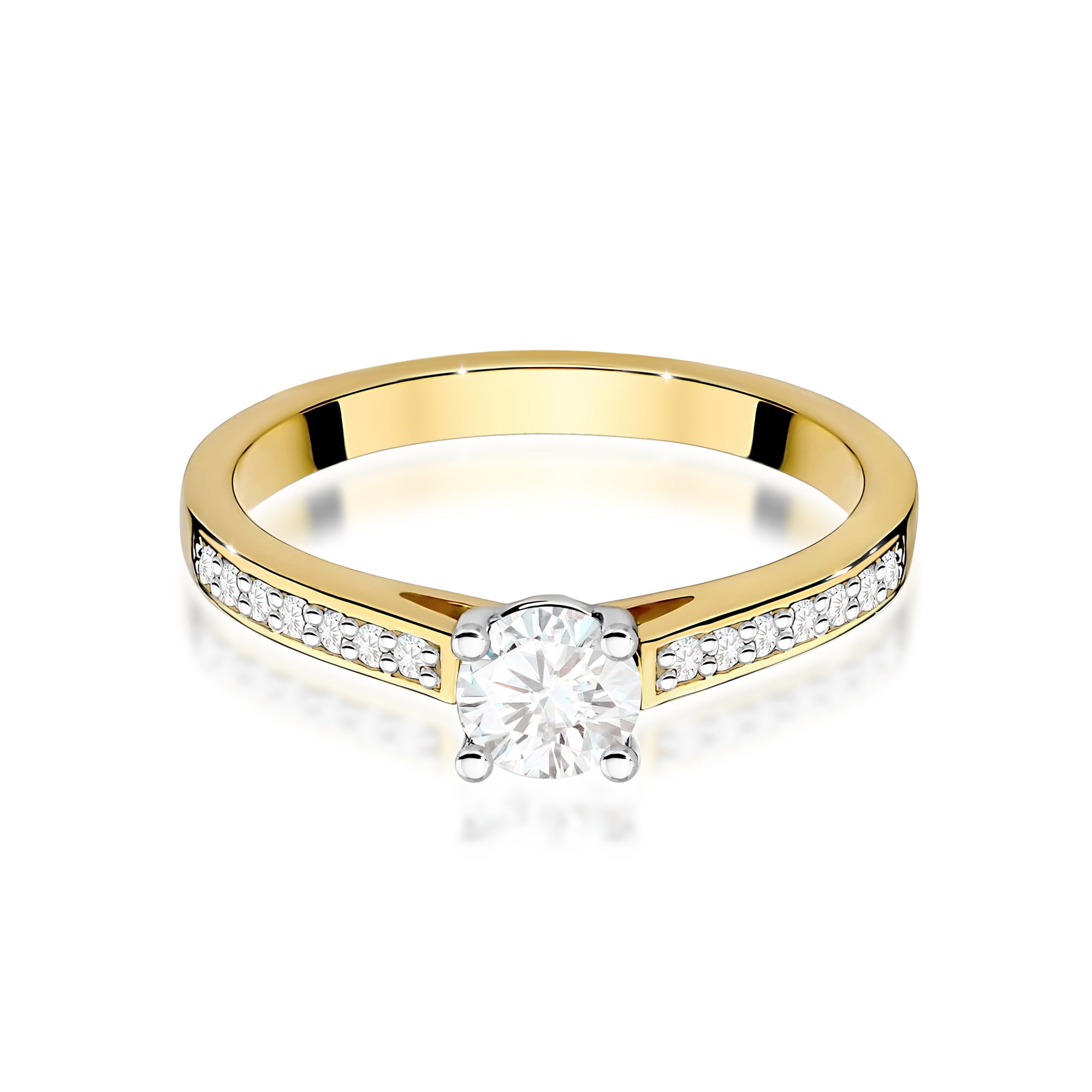 Ring W0052 aus 585er Gelbgold mit Labordiamant – Vorderansicht des Steins und der Ringschiene