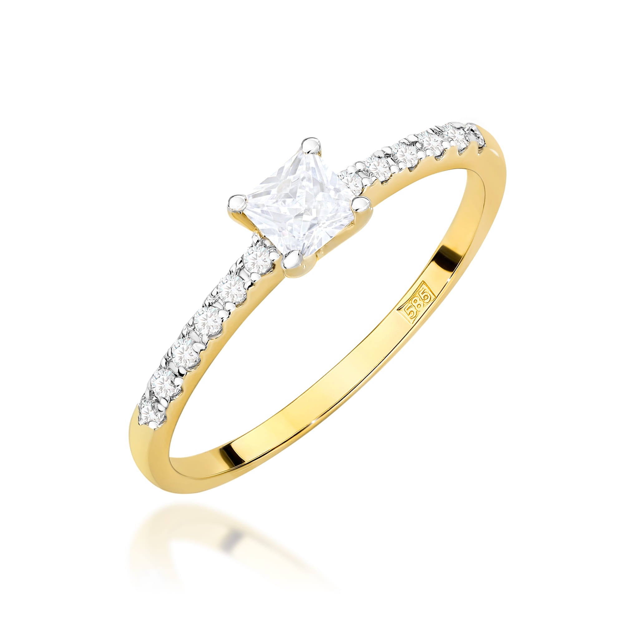 Ring W0589 aus 585er Gelbgold mit Labordiamant – Schrägansicht der Fassung