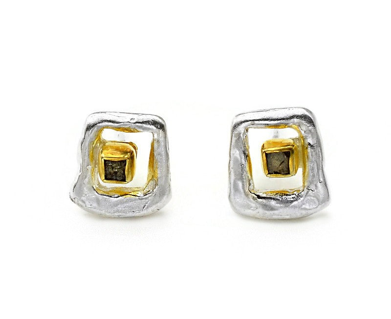 Vergoldete Silberohrringe mit Diamanten