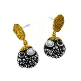Silberne Ohrringe mit schwarzem Diamanten und Perle