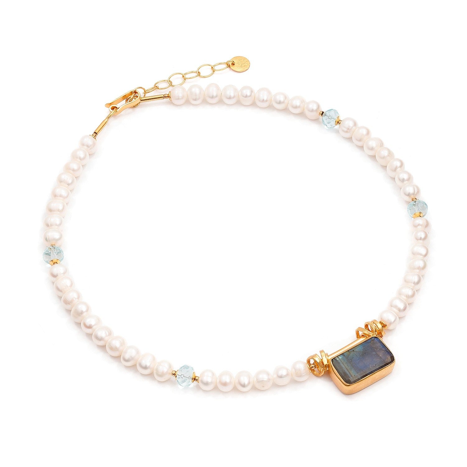 Perlenhalskette mit labradorit und Aquamarin