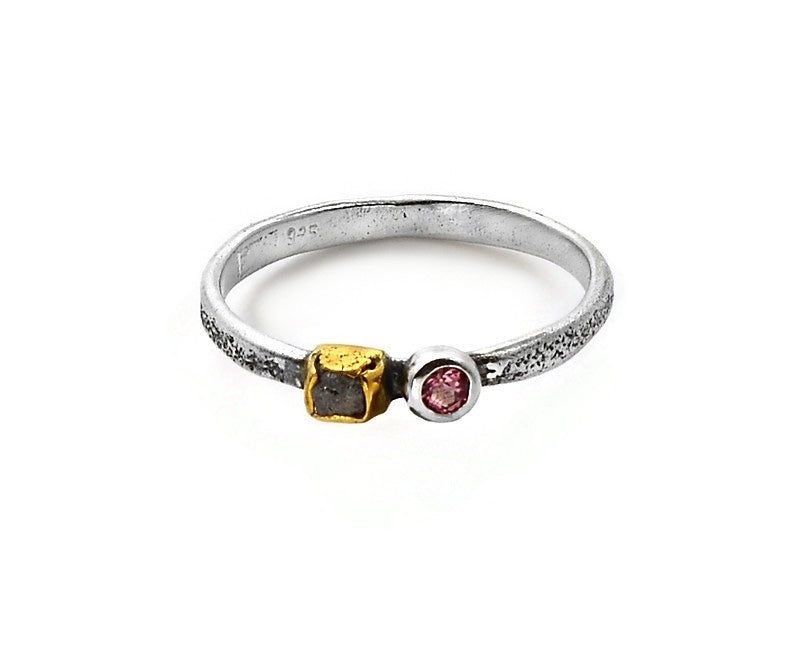 Ring aus Sterlingsilber mit Diamant und rosa Turmalin