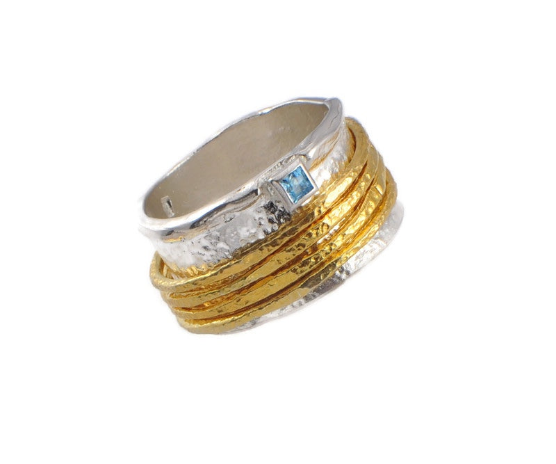 Silber- und Goldring mit Schweizer Topasstein