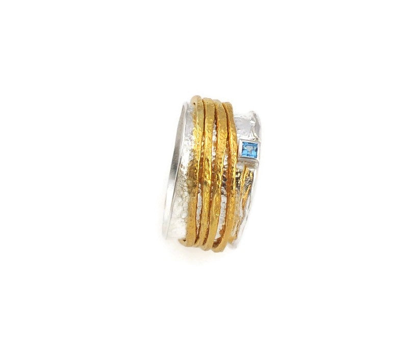 Silber- und Goldring mit Schweizer Topasstein