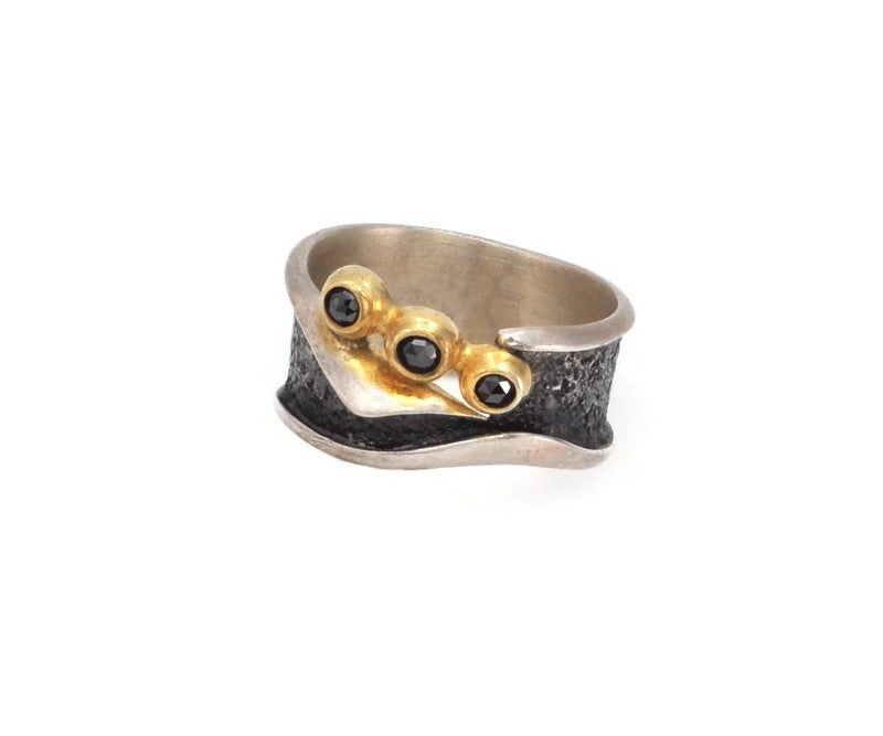 Oxidierter Silberring drei schwarze Diamanten