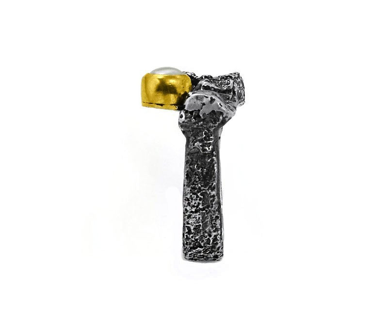 Oxidierter Silberring mit Perle