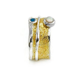 Vergoldeter Silberring mit Perle und Blau Topas