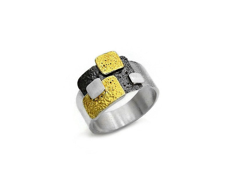 Vergoldeter Ring aus oxidiertem Silber