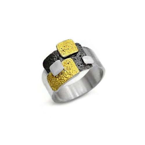 Vergoldeter Ring aus oxidiertem Silber