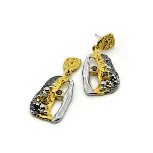 Ohrringe aus vergoldetem, oxidiertem Silber mit Diamanten