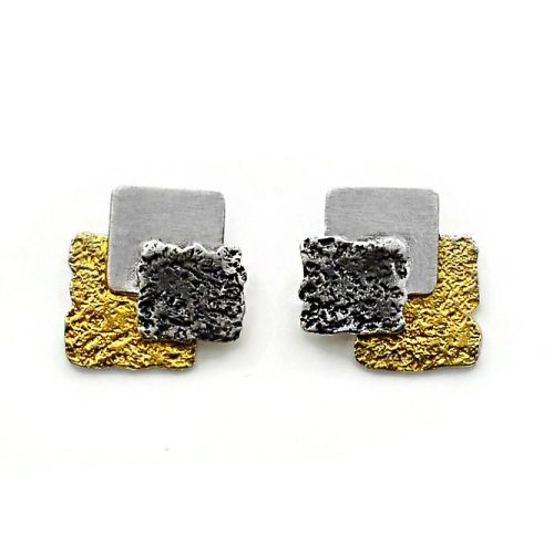 Vergoldete Ohrringe aus oxidiertem Silber